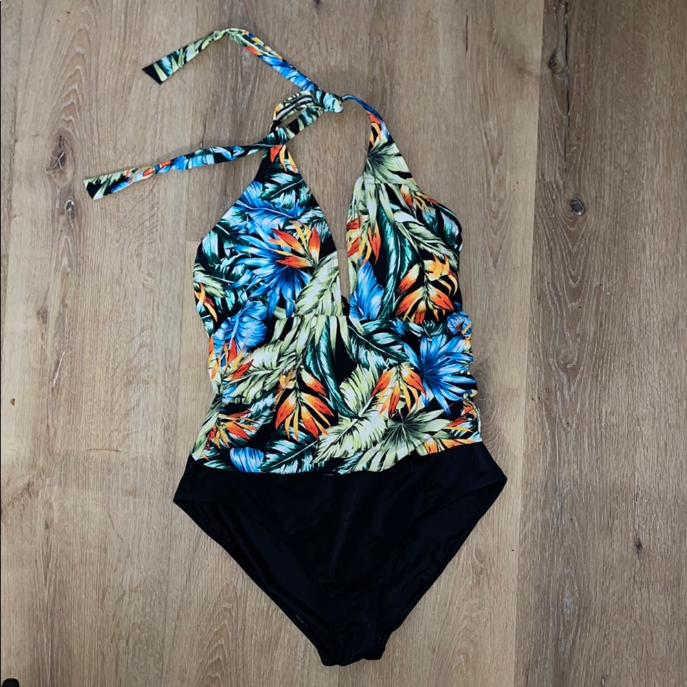Jantzen Tropical Blue and Orange One Piece Swimsuit